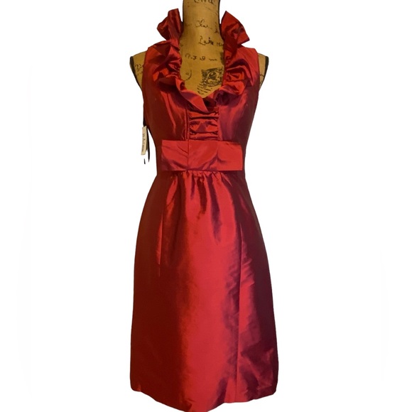 Alfred Sung Garnet Ruffle Halter Neck Sleeveless Midi Cocktail Dress women’s SZ4 - Picture 2 of 13